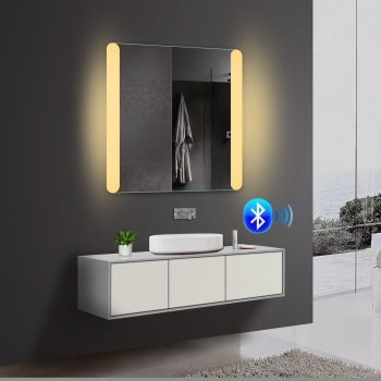 Specchio da bagno bianco caldo/freddo con illuminazione a LED e altoparlante Bluetooth