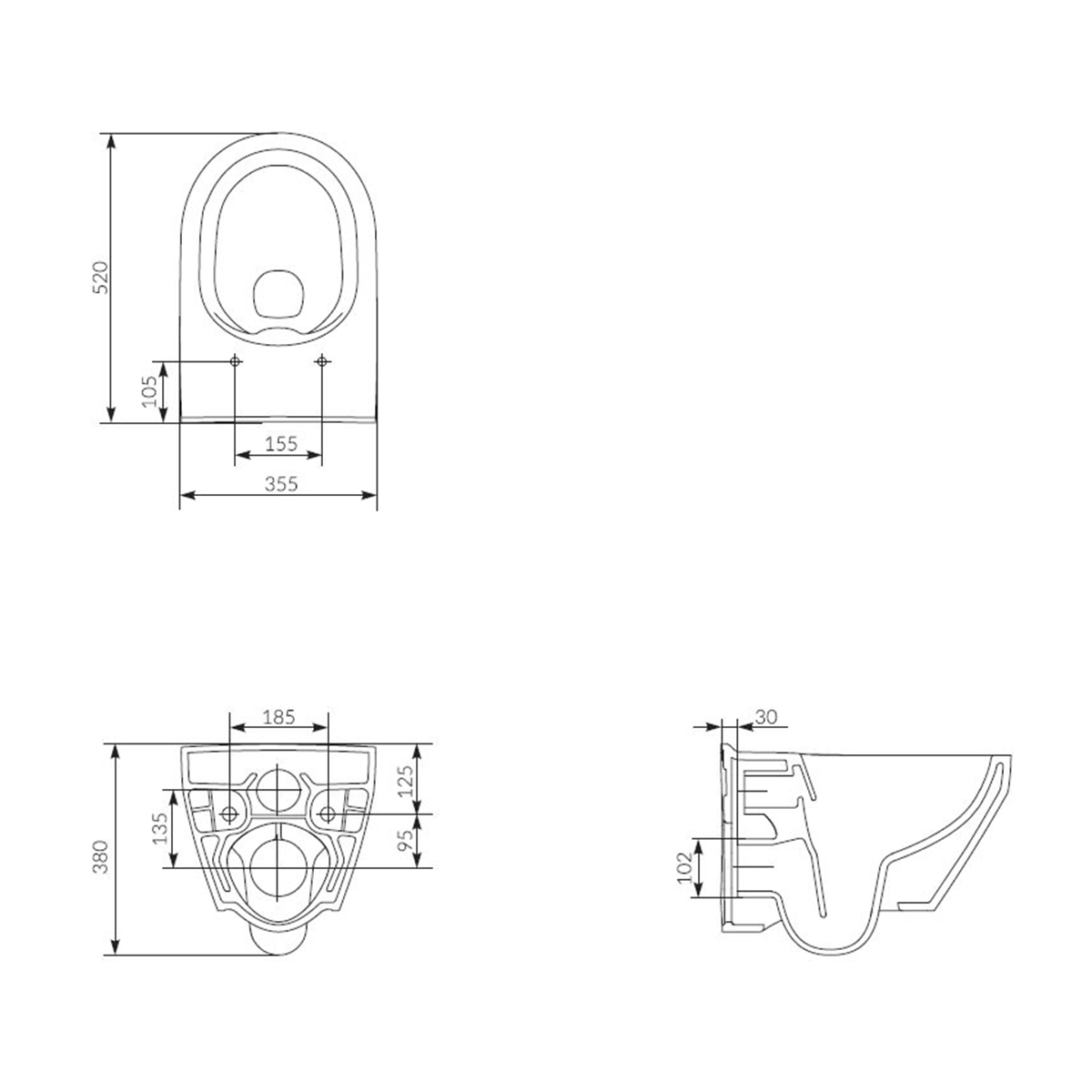 WC Wand-Tiefspül-WC Kuta oval spülrandlos Absenkautomatik-BEN10091