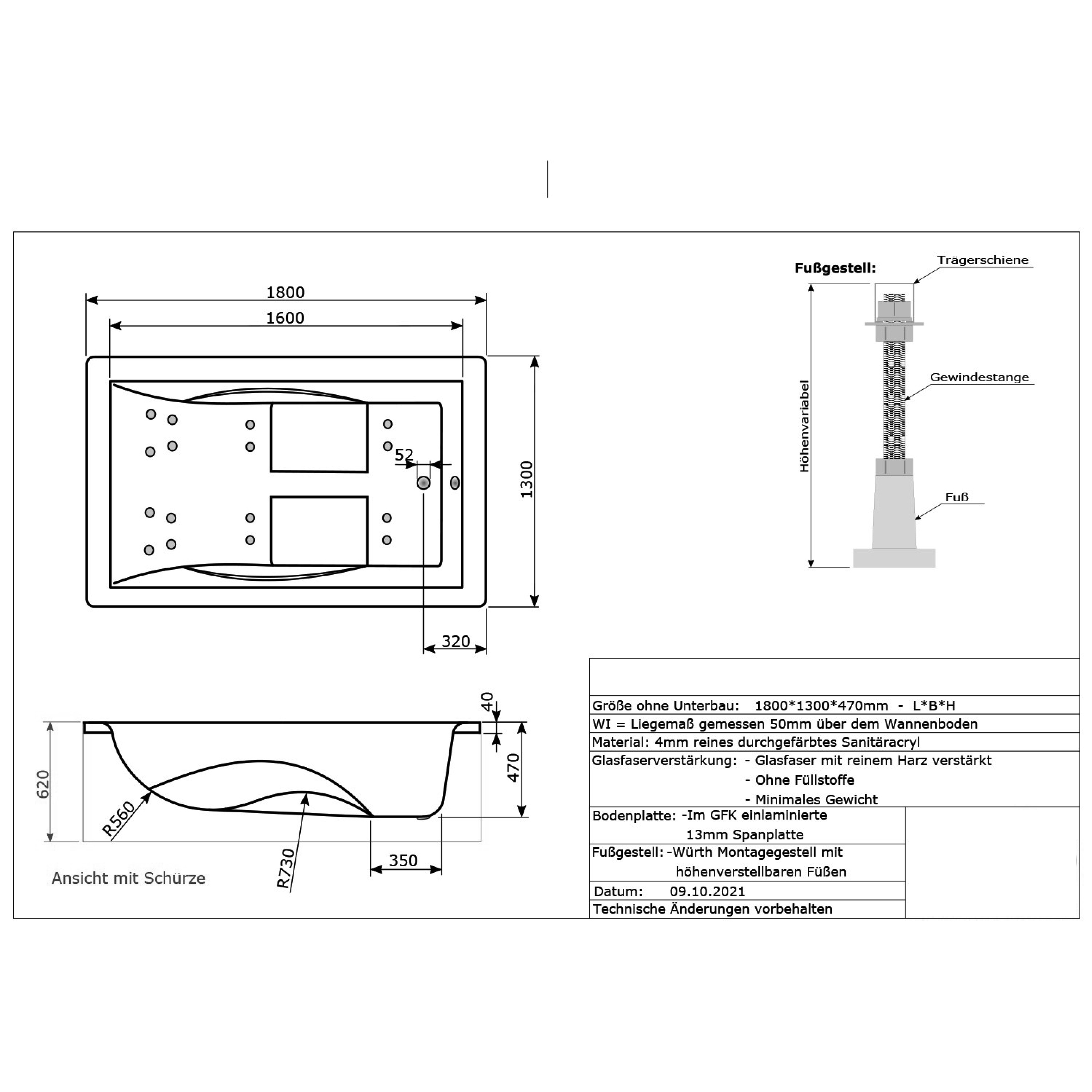 Badewannen Whirlpool mit 24 Massagedüsen Spa Bali Tenganan THREE in weiss MADE IN GERMANY-BEN10153.14