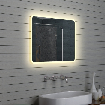 Specchio da bagno di design con illuminazione a LED a luce bianca calda 80x60 cm