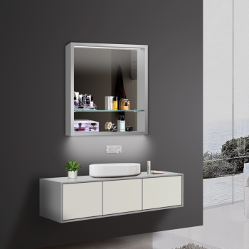 Specchio contenitore da bagno di design in alluminio con illuminazione a LED 80x75 cm