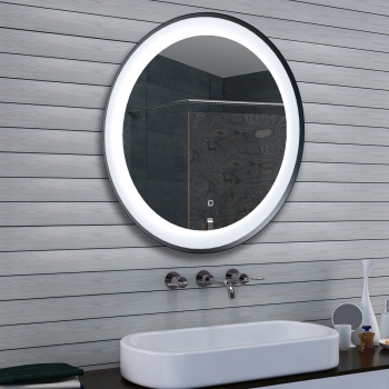 Specchio da bagno rotondo a LED in alluminio nero dimmerabile al tocco