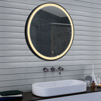 Specchio da bagno rotondo a LED di design nero opaco