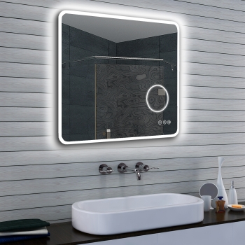 Specchio LED a luce bianca fredda/calda con specchio cosmetico dimmerabile 80x70x3cm